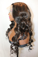 Load image into Gallery viewer, Black Hair with Blonde Highlights Wavy Human Hair Lace Front Wigs (7527907131615)