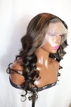 Load image into Gallery viewer, Black Hair with Blonde Highlights Wavy Human Hair Lace Front Wigs (7527907131615)