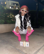 Load image into Gallery viewer, Black Hair with Pink Roots Wavy Human Hair Lace Front Wigs (7545406390495)