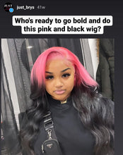 Load image into Gallery viewer, Black Hair with Pink Roots Wavy Human Hair Lace Front Wigs (7545406390495)