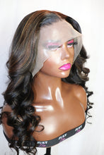 Load image into Gallery viewer, Black Hair with Blonde Highlights Wavy Human Hair Lace Front Wigs (7527907131615)
